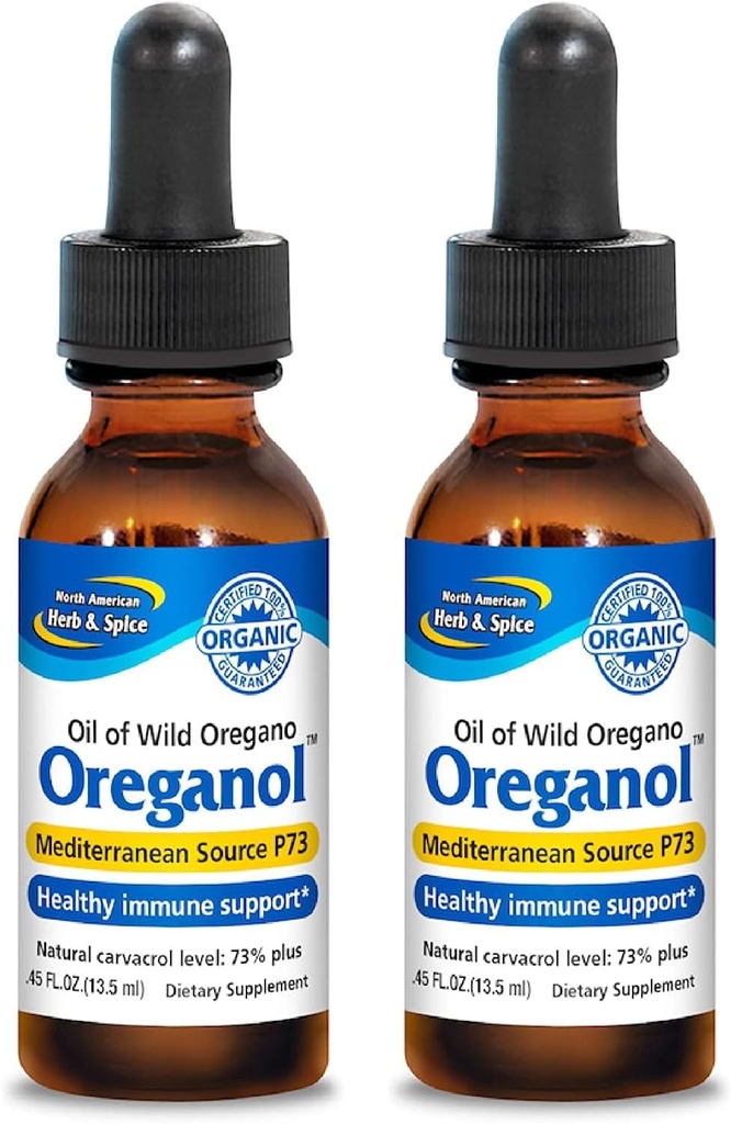 NOORD AMERICAN HERB & SPICE Oreganol - 0,45 fl oz, Pack of 2 - Onbewerkte, wilde, biologische olie van Oregano - Mediterrane oorsprong P73 - Non-GMO - 388 Totaal