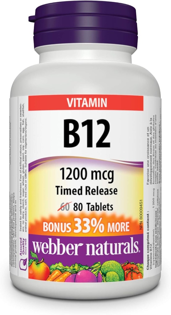 Webber Naturals Vitamine B12 Getimed Release 1200mg 80 tabletten
