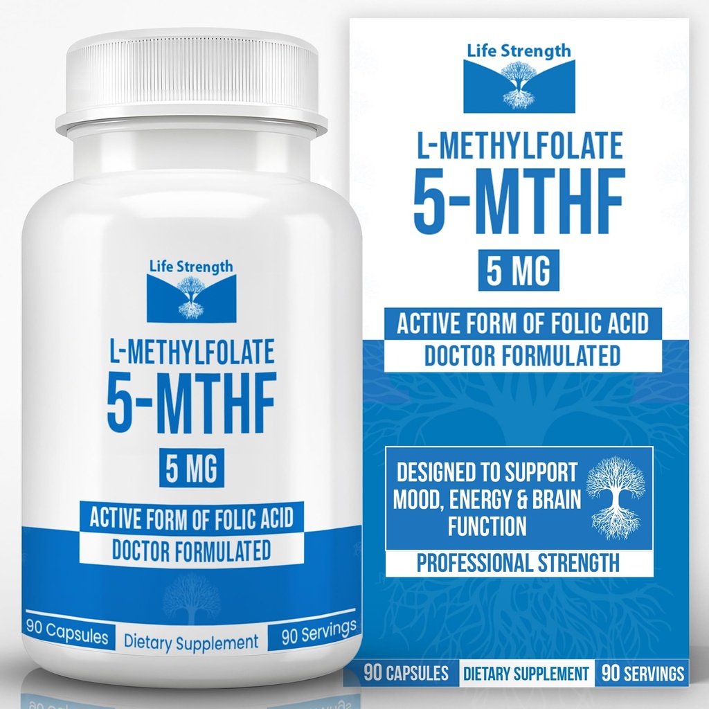 L-methylfolaat 5 MG, geoptimaliseerde en hoog-bioactieve methylfolaat, 5-MTHF-supplement voor Mood- en Immuunondersteuning, natuurlijk voedingssupplement voor energie, niet-GMO & Glutenvrij, 90 capsules