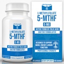 L-méthylfolate 5 MG, Folate de méthyle optimisé et hautement bioactif, supplément 5-MTHF pour le soutien de l'humeur et de l'immunité, supplément de régime naturel pour l'énergie, sans OGM et sans gluten, 90 capsules