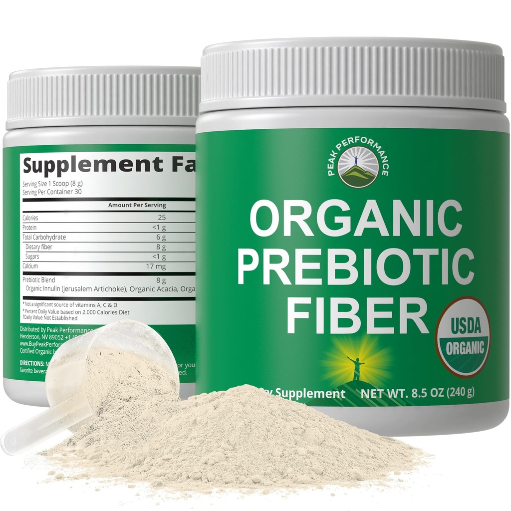 Fibre bio prébiotique 3-en-1 Poudre végétalienne pour la santé Gut. USDA Produits alimentaires crus biologiques à base de prébiotiques suppléments digestifs avec inuline organique (Artichaut de Jérusalem), fibres d'acacia, fibre solaire