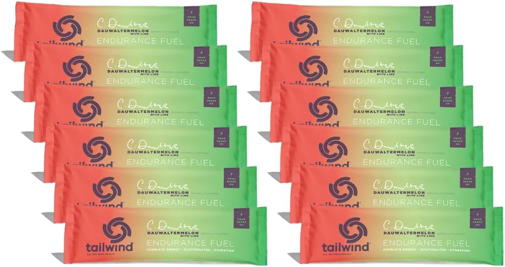 Restwind Nutrition Endurance Fuel, Grab-and-Go Sports Drink Powder Mix with Electrolytes, Non-GMO, Free of Soy, Dairy, and Gluten, Vegan-Friendly, Dauwaltermelon, Pack of 12