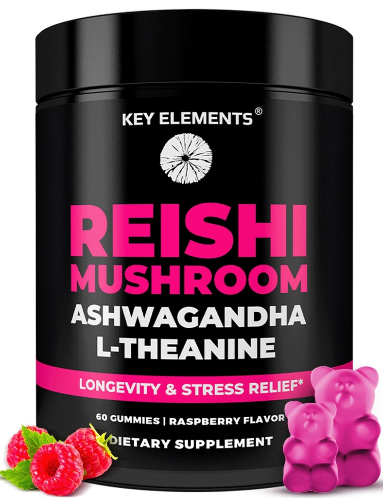 Natuurlijke reishi paddo Gummies & L Theanine met Ashwagandha - Krachtige paddo supplementen voor Immune Support, Stress Relief & Improve Slaap Gummies - Ashwagandha Gummies voor vrouwen en mannen