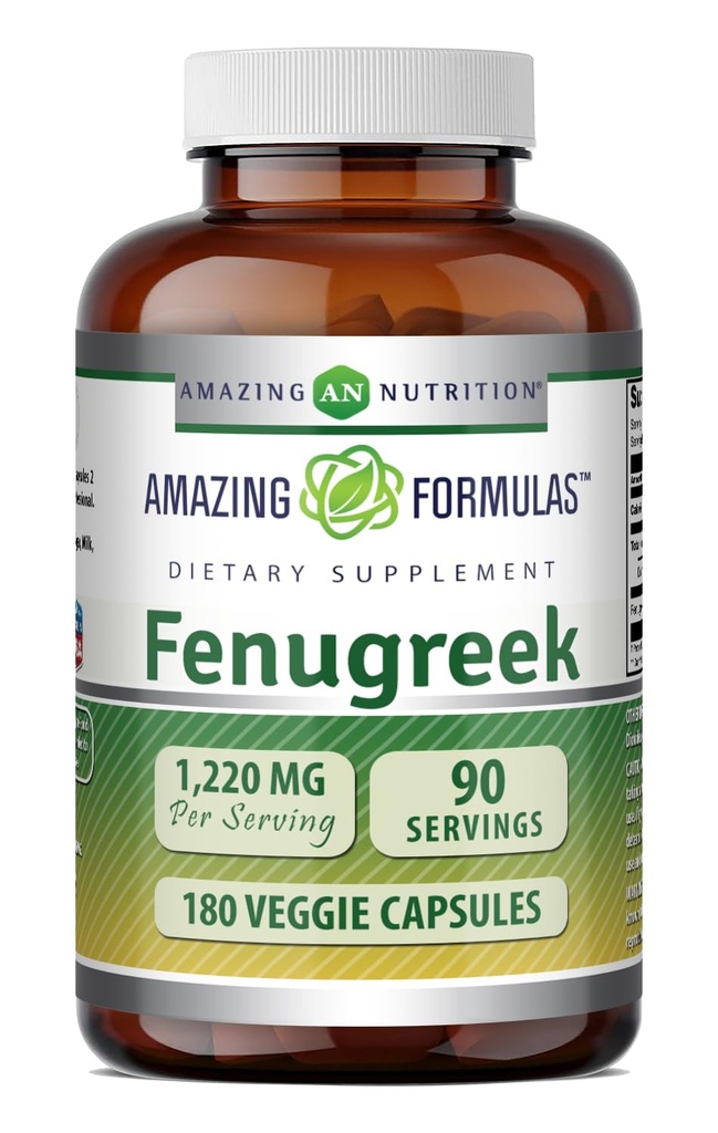 Amazing Formulas Fenugreek Seed 1220 Mg 180 Veggie Capsules Supplement | Non-GMO | Gluten Free | Made in USA | Suitable for Vegetarians