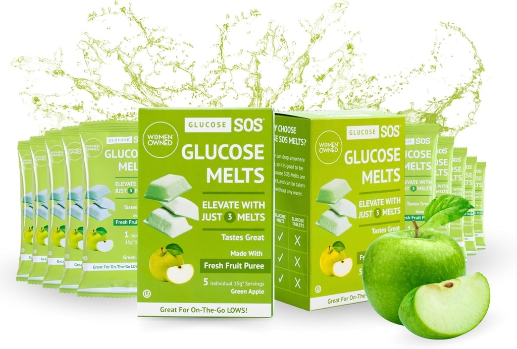 Glucose SOS Melten Gemaakt met Dextrose Poeder Natural Fruit Puree Sugar, Glucose Tabs, Sport Supplement, Snelle Acterende Tablets met 10 Individuele 15g Serven van Groene Apple