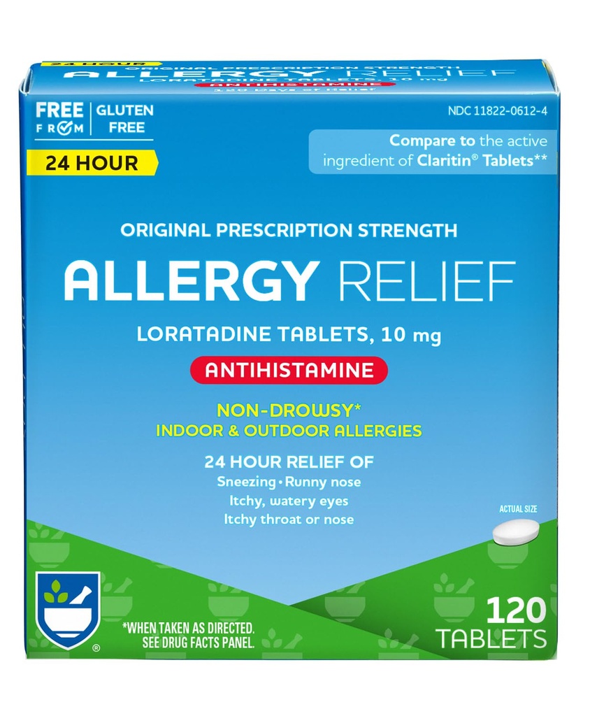Rite Aid 24-uurs Loratadine 10 mg Allergie Relief Tablets, 10mg - 120 Telling 
