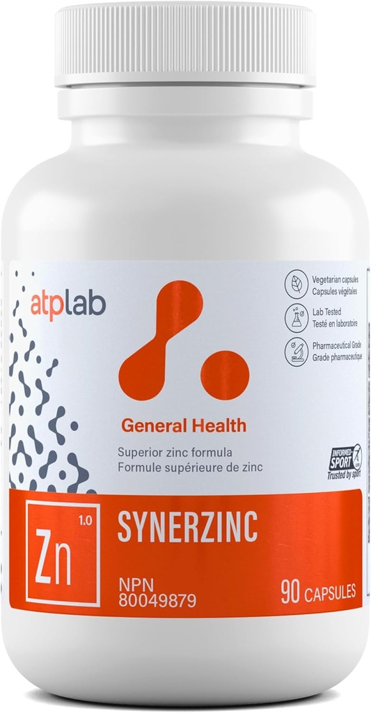 ATP LAB Synerzink 90 caps - Vegan Zink Supplement voor mannen en vrouwen - Zink Mineraal Supplementen - Gezonde huid - Zink Vitaminen voor volwassenen