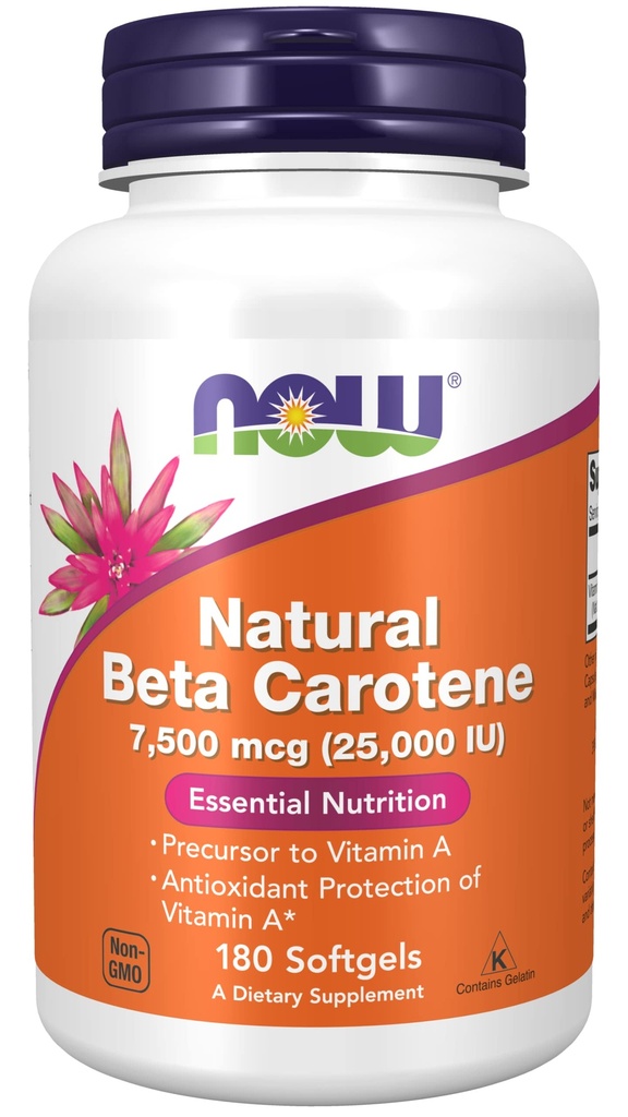 MAINTENANT compléments alimentaires, bêta-carotène naturel 25 000 UI, nutrition essentielle, 180 softgels