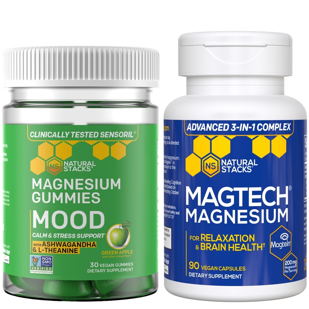 Natural Stacks Magtech + Mood Magnesium Gummies Bundle - 4 Forms of Magnesium - Supports Relaxation and Brain Health* - 120 Pieces