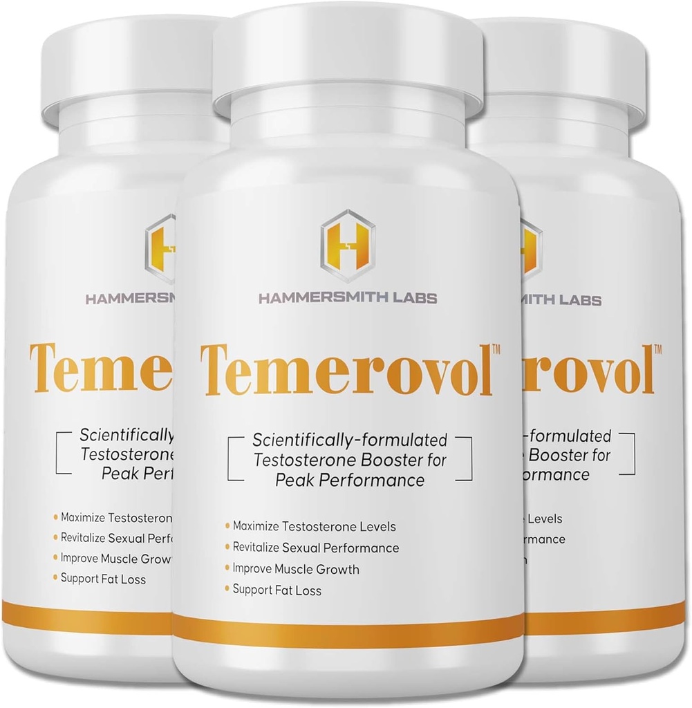 Temerovol - Male Supplement - Enhances Energy, Strength & Libido - Lean Muscle Builder, 60 Capsules - 3 Bottle Bundle