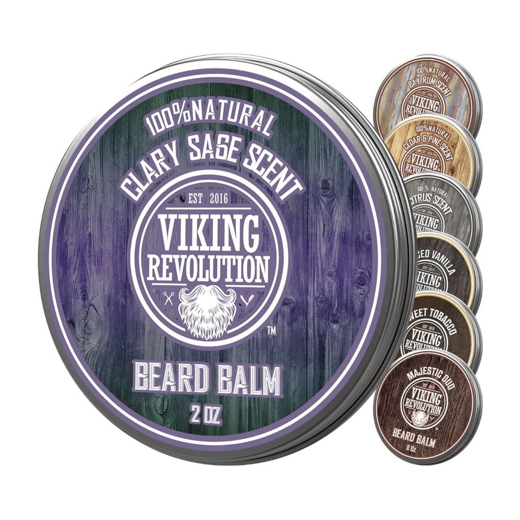 Viking Revolutie Clary Sage Baard Balsem - Baardboter met Argan Oil, Baard Softener voor mannen met Jojoba Oil - Baard Moisturizer voor mannen met bijenwas - Baard Wax voor mannen (2oz, 1 Pack)