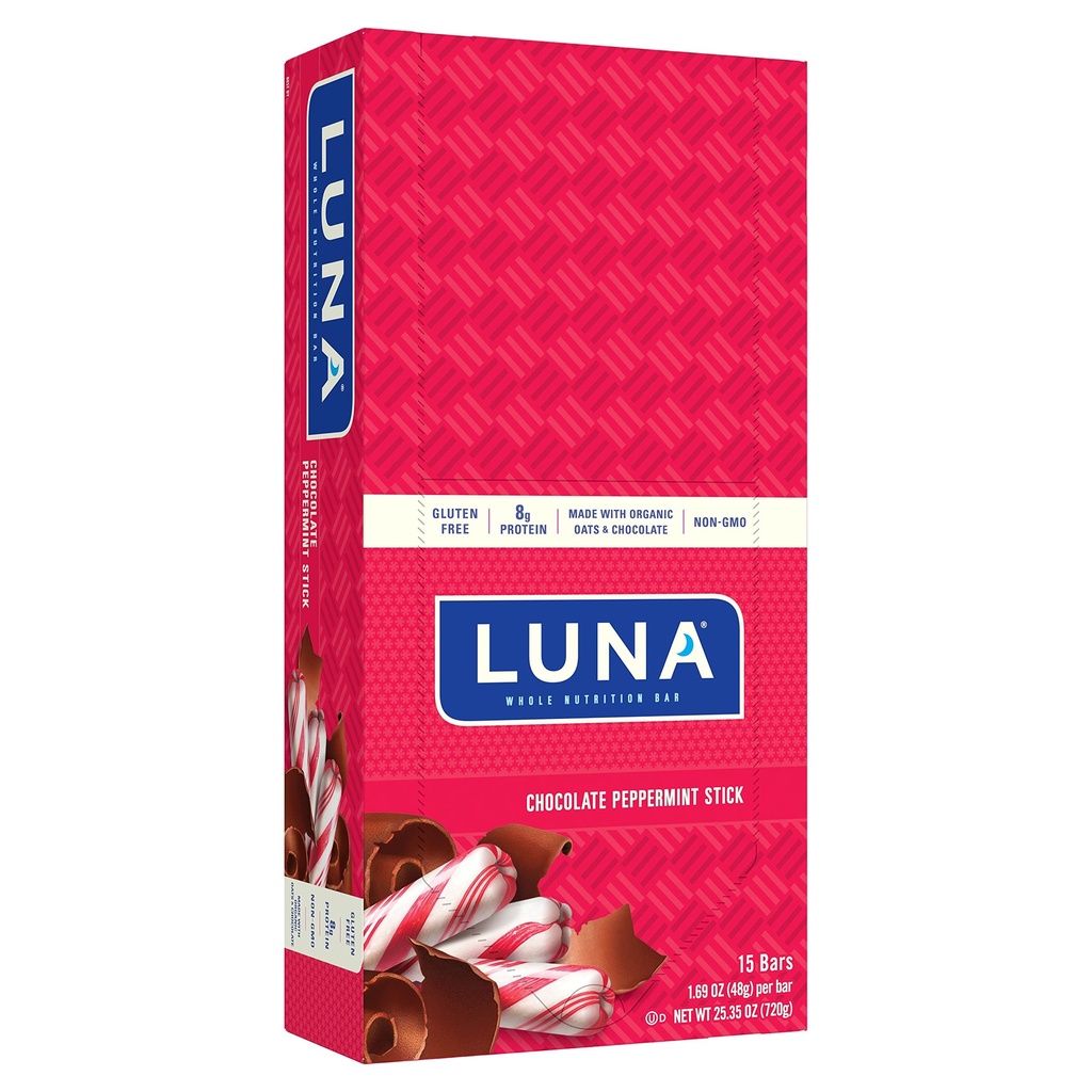 LUNA BAR - Glutenvrije snackrepen - Chocolade Pepermunt Stick -8g eiwit - Non-GMO - Plant-based Wholesome Snacking - On the Go Snacks (1.69 Ounce Snack Bars, 15 Count)