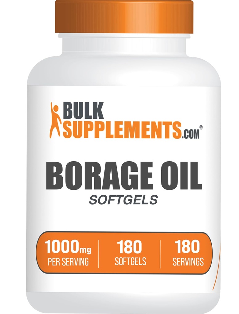 BulkSupplements.com Borage Oil Softgels - Gamma Linolenic Acid Supplement, Borage Oil Supplements, Borage Oil 1000mg - Glutenvrij, 1 Softgel per Serving, 180 Tellen (Pack of 1)