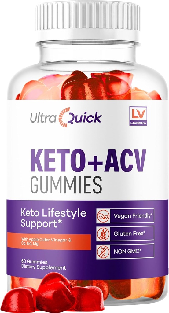 LIVORKA Ultra Quick Keto ACV Gummies - Ultra Quick Gummies, UltraQuick Keto Plus ACV Gummies, Ultra Quick Keto ACV Gummies Ondersteuning, UltraQuick Keto ACV Gummies, UltraQuick, 60 Gummies voor 1 maand