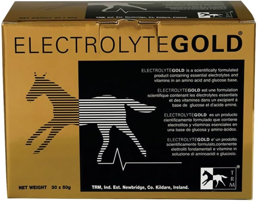 TRM Electrolyte Gold Performance Horse Feed Supplement for Electrolyte Repleinment.com Combats Fatigue.com contient des vitamines C et E - 30 Quantité x 1,76 oz (30 Quantité x 50g) - 30 Quantité x 1,76 oz