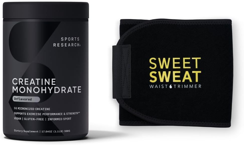 Sportonderzoek Creatine Monohydraat en Sweet Sweat Taist Trimmer - Zwart en Geel (Groot)