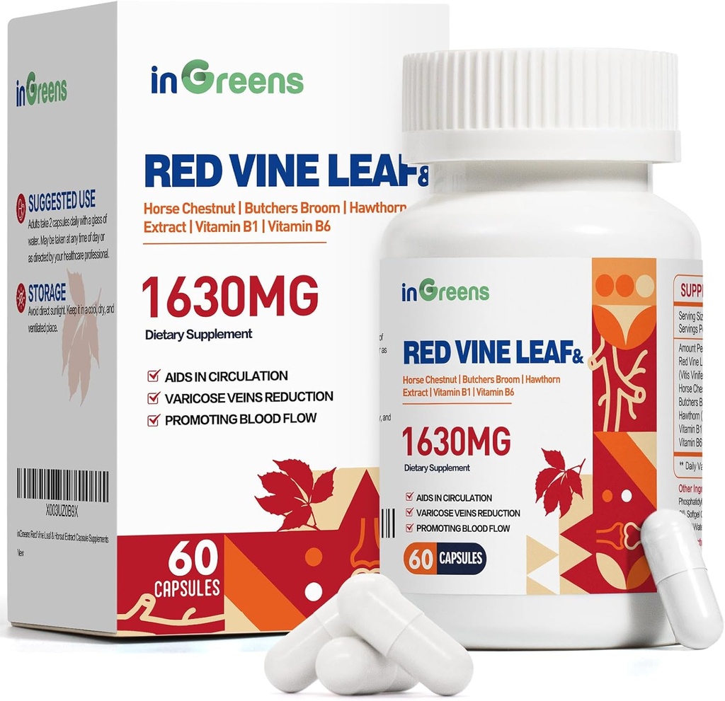 Red Vine Leaf Extract 1630mg met Horse Chestnut, Butcher
