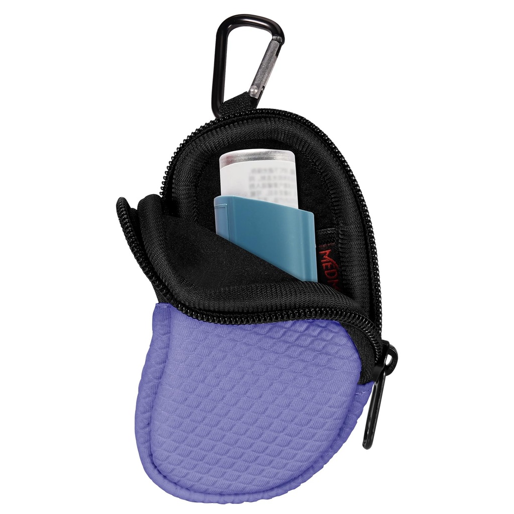 Neopreen Astma Inhalator houder, Beschermende Portable Travel Handy Holster, Lichtgewicht draagtas met Carabiner Clip en Mesh Pocket Inside, Inhalator niet inbegrepen (Alleen zaak) (Violet)