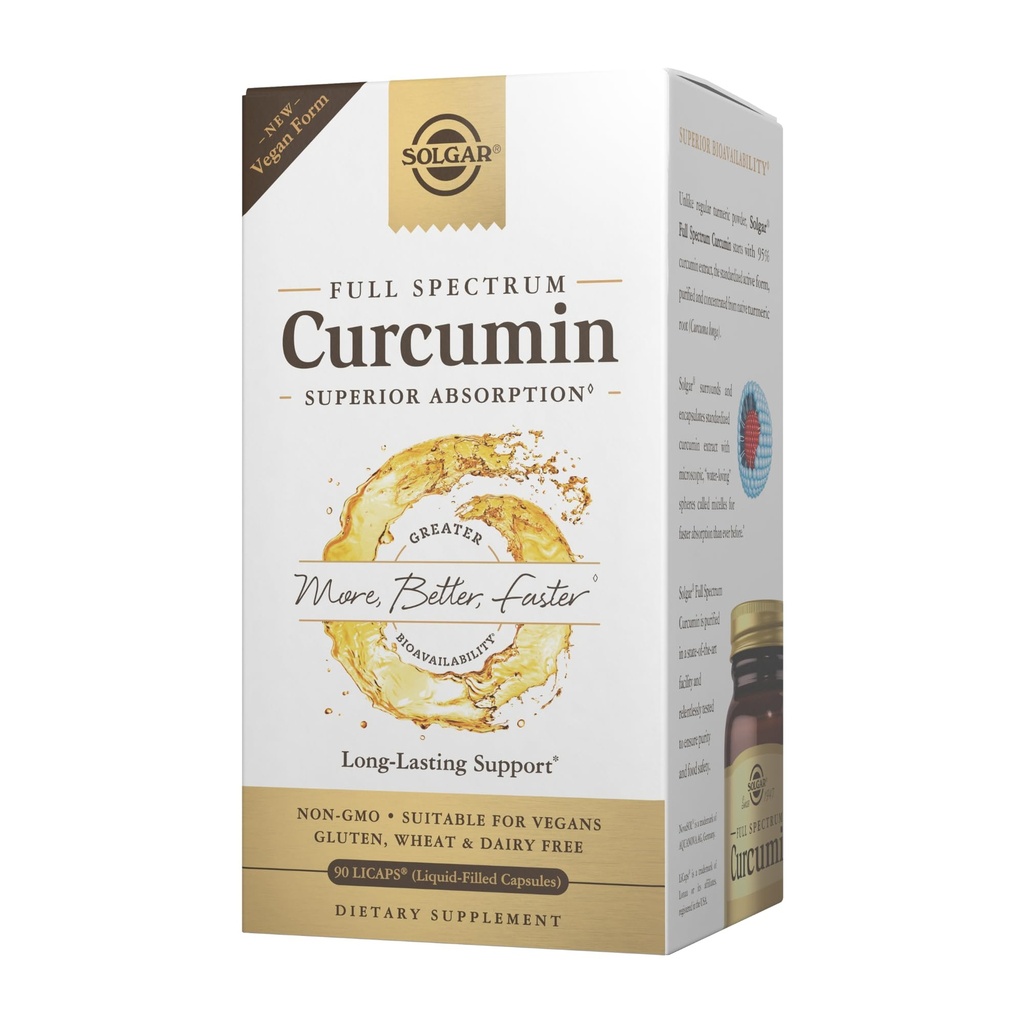 Solgar Full Spectrum Curcumin - 90 LiCaps - Superior Absorptie - Hersenen, Gewrichts- en Immuungezondheid - Non-GMO, Veganistisch, Glutenvrij, Melkvrij - 90 Servers
