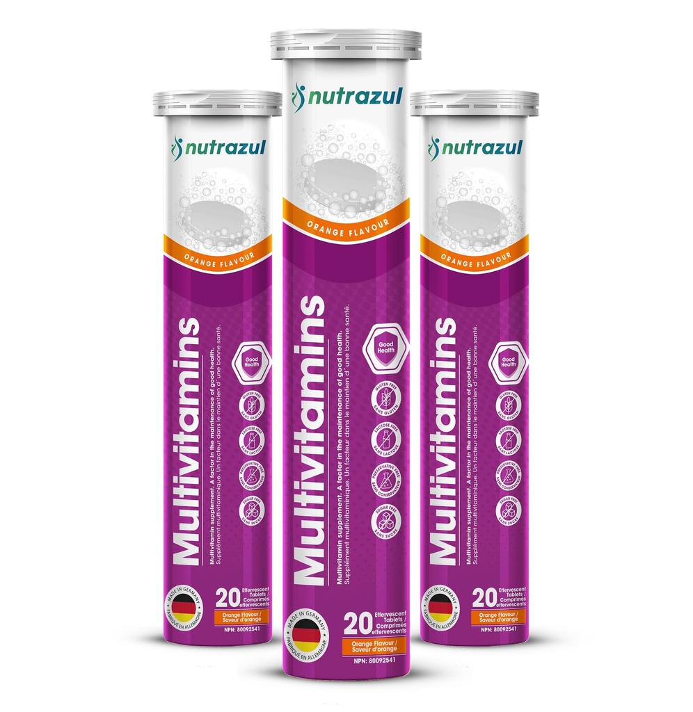 Nutrazul Multivitamine Comprimés effervescents (60 comprimés) Soutien immunitaire avec 9 vitamines essentielles (pour le bien-être quotidien des adultes et des enfants)