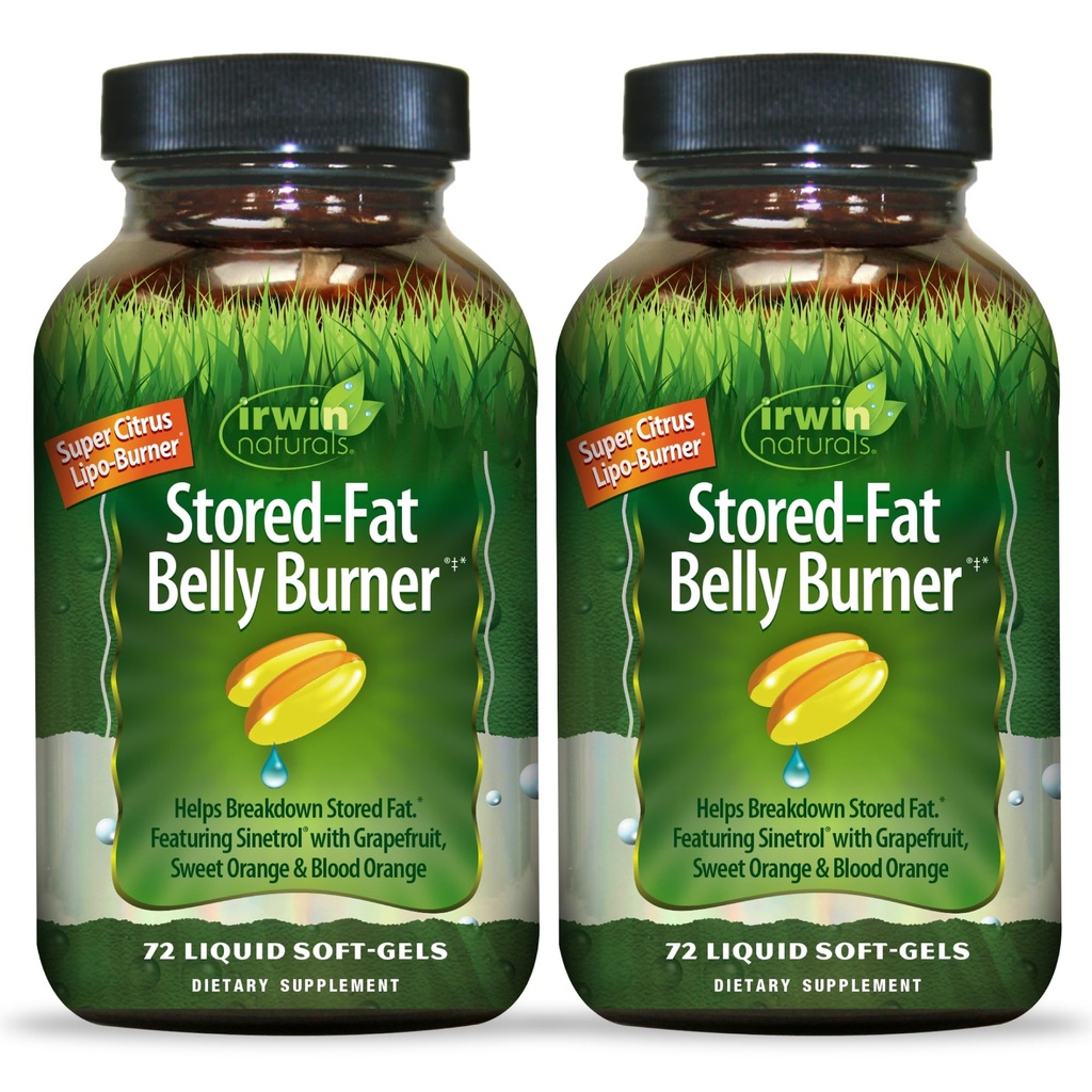 Irwin Naturals Stored-Fat Belly Burner - 72 Liquid Soft-Gels, Pack of 2 - Helpt ondersteuning van de verdeling van opgeslagen vet - 48 Totaal porties