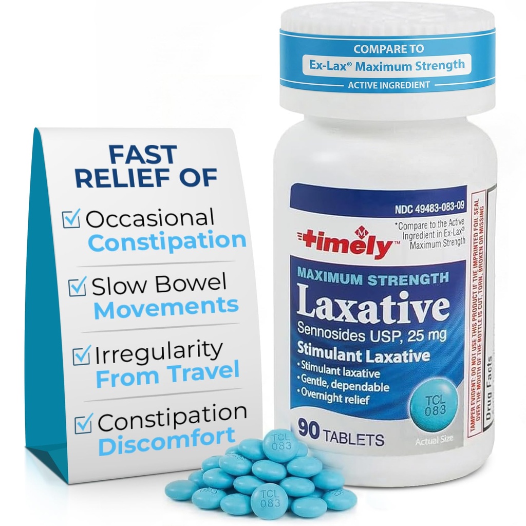 TIME-CAP LABS, INC. Tijdig - Max Laxatives - 90 Maximale sterkte tabletten - 25mg Sennosides Laxative - Occasional Constipatie Relief, Best Laxatives for Constipatie Fast Acting