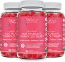 Kid Probiotic Gummies voor de spijsvertering gezondheid, Kauwbare dagelijkse probiotica voor kinderen leeftijden 4+. Orale zorg, buikklachten, Gut Health. Aardbei smaak, USDA Biologische, Probiotica voor kinderen 90ct (3)