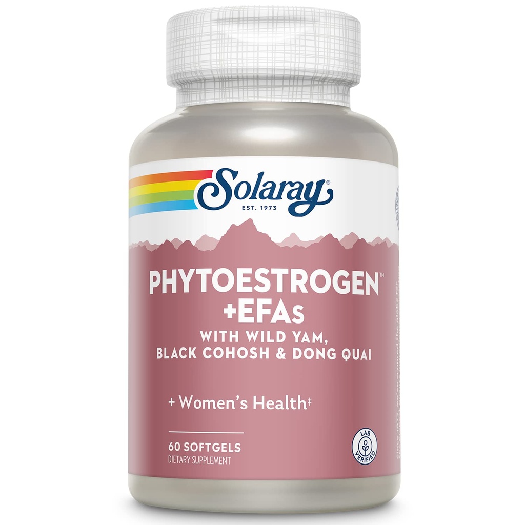 SOLARAY PhytoEstrogen Plus EFAs Menopause Support | Wild Yam, Black Cohosh, Evening Primrose & Borage | 60ct, 30 Serv.