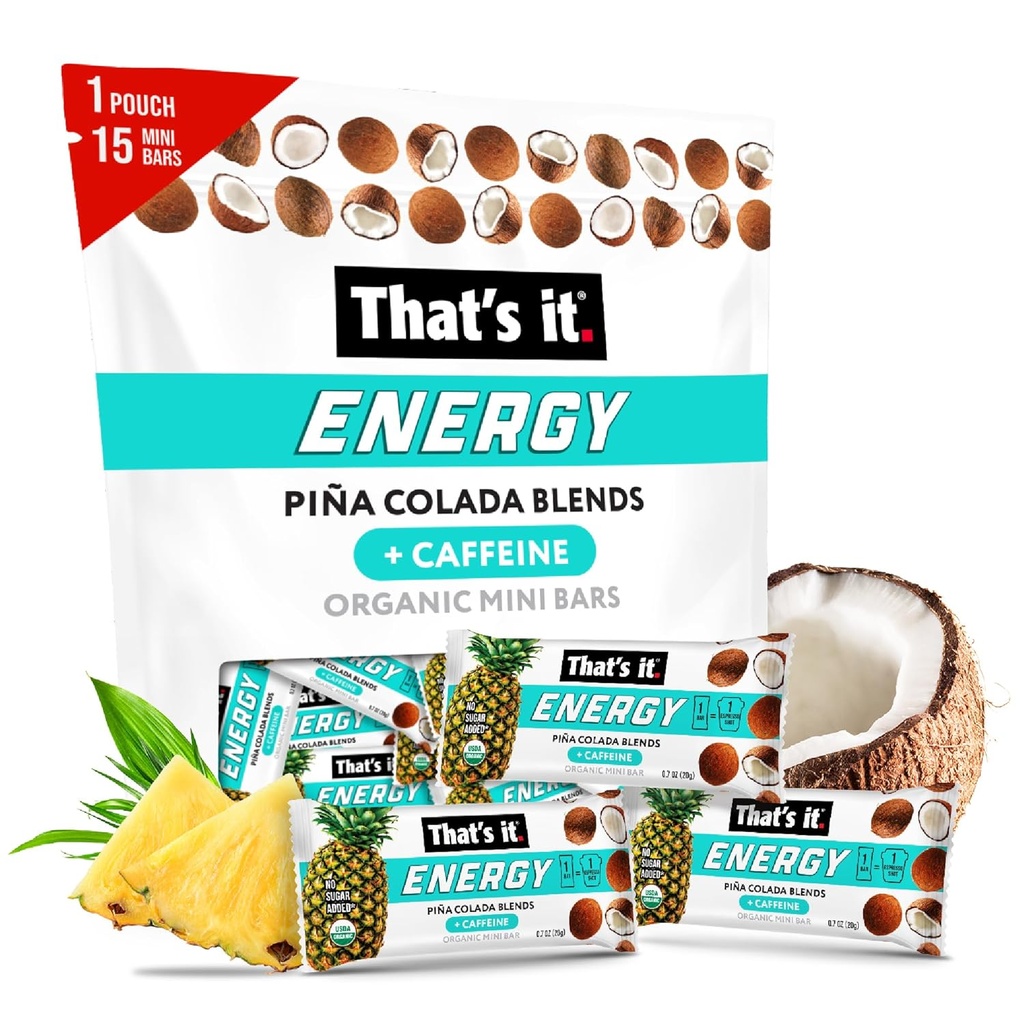 Dat is het. Piña Colada Caffeine Blends Energy Mini Bars Ananas Coconut (15 telling) Allergie-vriendelijk, niet-GMO, Glutenvrije snacks