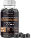 Sambucus Zwarte Vlierbessen Gummies met Zink en Vitamine C, 140 Gummies, Kauwbare Immune Ondersteuning voor volwassenen en kinderen, Niet GGO, Kosher, Pectin, Vegan, Delicious Berry Flavor