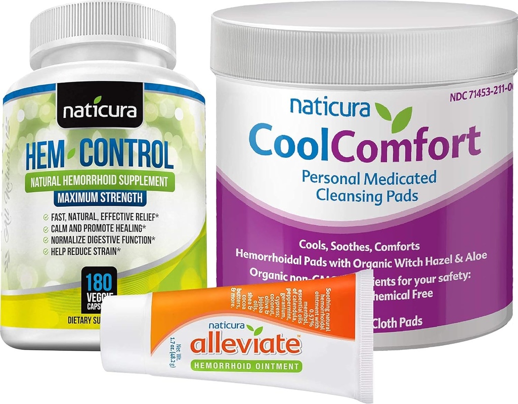 Bundel - Alleviate natuurlijke aambeien Relief Zalf, Hem-Control natuurlijke aambei Supplement (180 Tel), en CoolComfort persoonlijke reiniging Pad (100 Tel) - Alle natuurlijke, snelle handelen