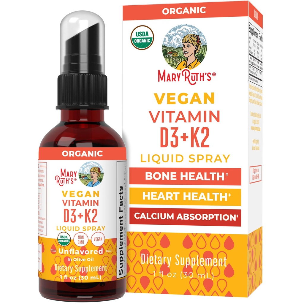 MaryRuth's Organic D3 + K2 Spray pour les adultes et les enfants pour la santé des os.