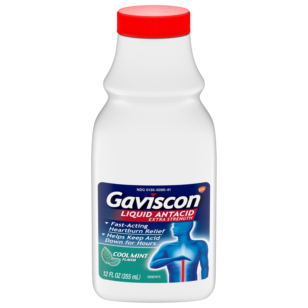 Gaviscon Extra sterkte Cool Mint Liquid Antacidum voor snelle werking Heartburn Relief, 12 Ounces