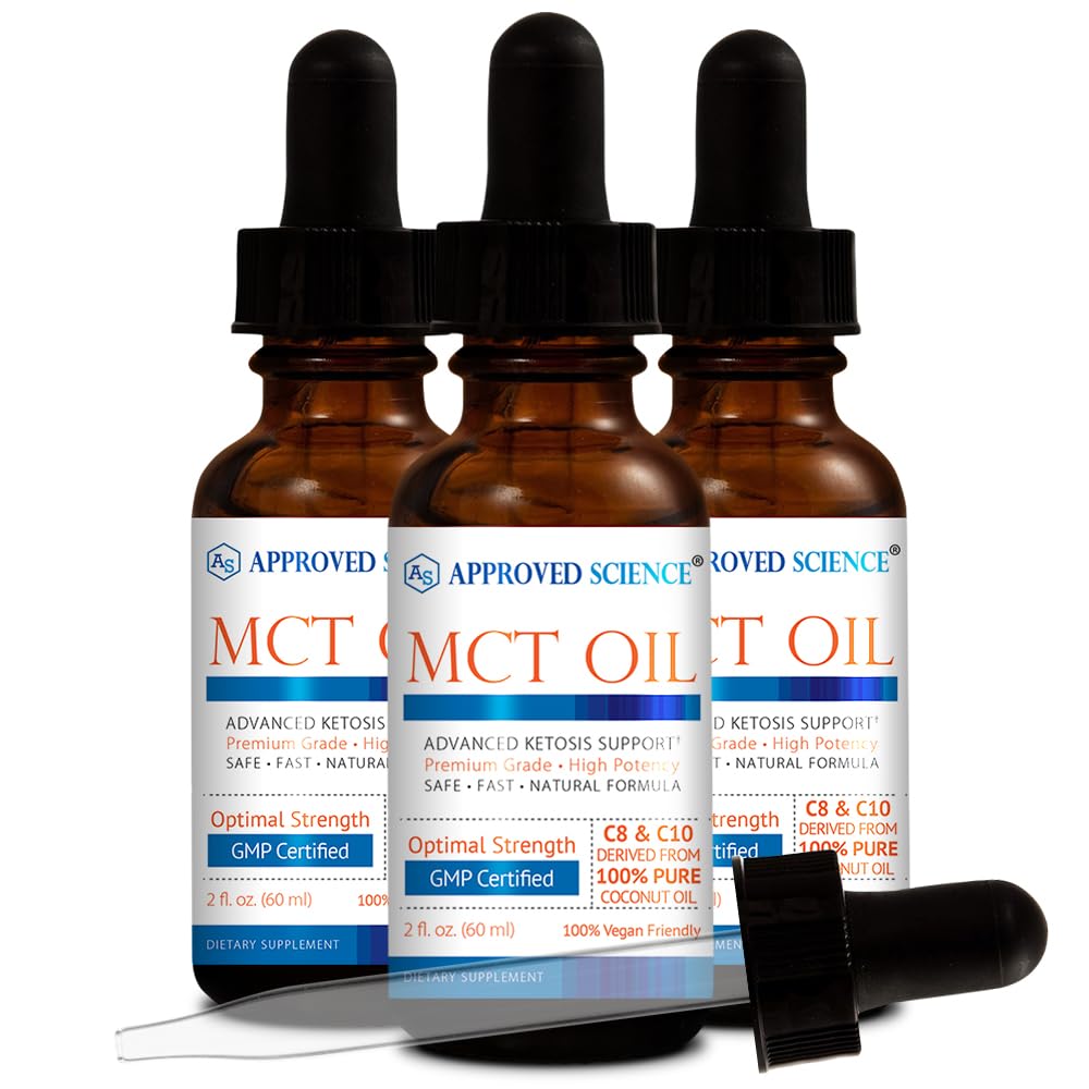 Goedgekeurde Science® MCT Oil - Pure Medium-Chain triglyceride (MCT) Olie afkomstig van kokosnoten met Caprylzuur (C8) en Caprinezuur (C10) - Vegan, 60 ml - Verpakking van 3