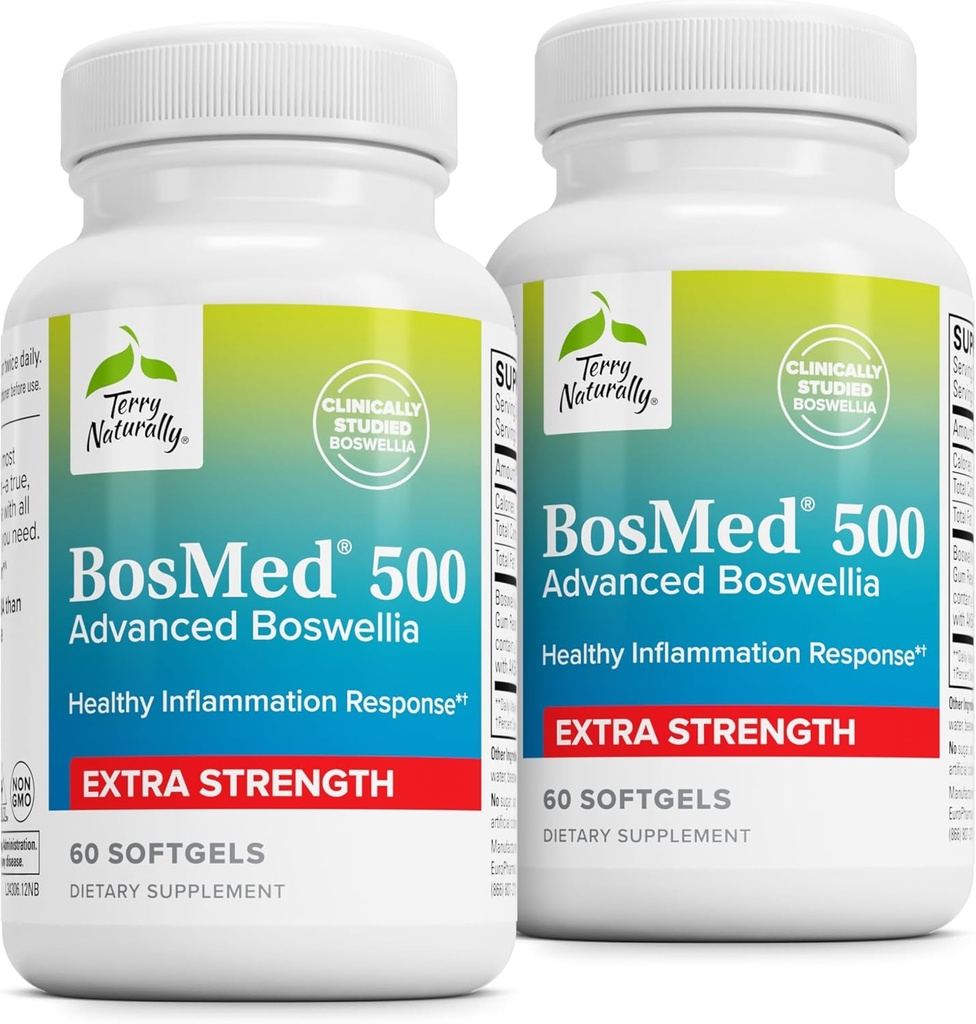 Terry natuurlijk BosMed 500 - Boswellia Serrata Extract supplement - Dieetsupplement voor gezonde long ondersteuning - kruidensupplement Formule - 60 Softgels (pakket van 2)