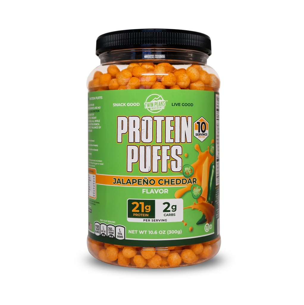 Twin Peaks Protein Puffs - (Jalapeno Cheddar), Keto Friendly, Low Carb Snack (300g, 21g Proteïne, 2g Net Carbs, Hoog Proteïne, Gezond Crunchy Snack)