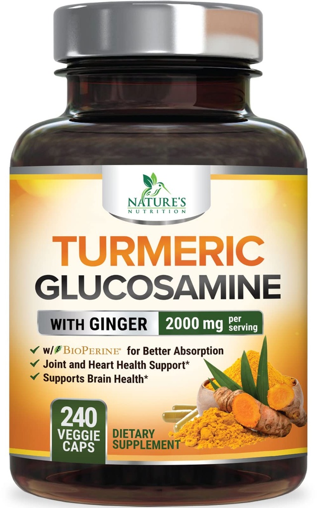 Supplément curcumin curcumin curcuma 2000mg - 95% Curcuminoides avec Glucosamine, Ginger & MSM, Pepper noir BioPerine pour la meilleure absorption, soutien de joint végétalien de la nature, non-OGM, mis en bouteille aux États-Unis - 240 Capsules
