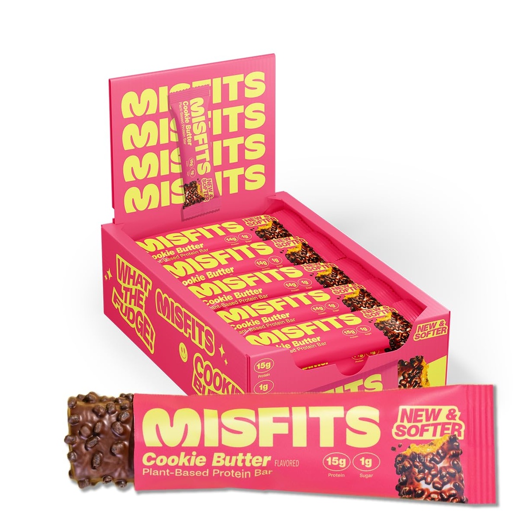 Misfits Vegan Protein Bars, Cookie Butter - Geactualiseerd recept op basis van plant, lage suiker & Carb, hoge vezel snacks 