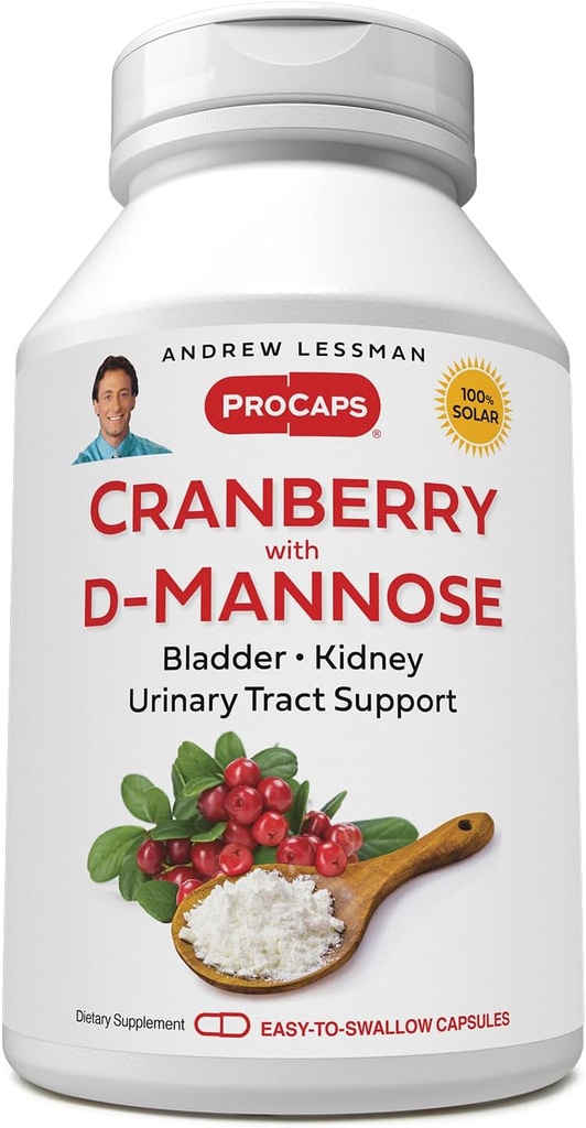 ANDREW LESSMAN Cranberry met D-Mannose - 30 Capsules - Ondersteunt Bladder, Nier en urinetrek gezondheid. High Potency Standardized Cranberry Concentrate en D-Mannose. Gemakkelijk te slikken capsules