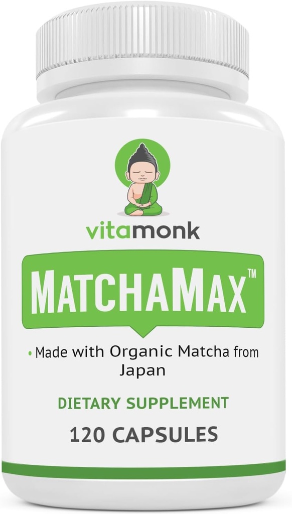 MATCHAMAXTM Capsules de Matcha biologique japonais - Pure pilules de thé vert de Matcha biologique pour une énergie zen lisse et un boost naturel - Supplément de Matcha végétalien emballé avec des antioxydants - 120ct