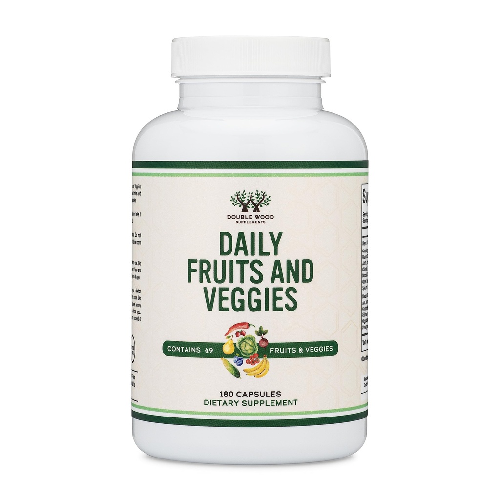Fruit en groenten supplement (Daily Blend van 49 verschillende groenten en fruit, 23 groenten en 29 vruchten) 1.500mg porties, 180 capsules (Geen fillers, Vegan Safe, niet-GMO) door dubbel hout