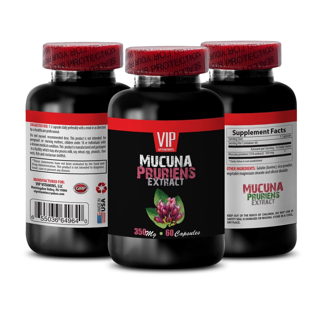 focus en geheugen supplementen - MUCUNA PRURIENS Extract, Velvet Beans, hersenondersteuning supplementen voor geheugen en focus, mucuna pruriens supplementen, l-dopa supplementen, mucuna extract 1 Fles 60 Caps