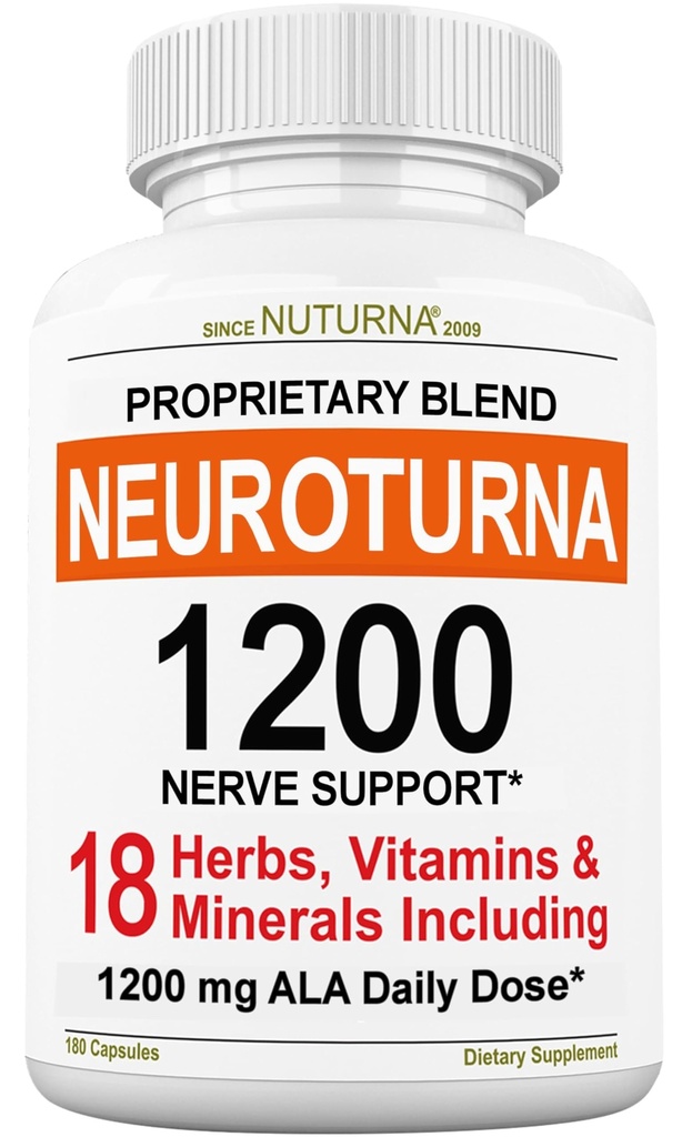 Neuropathie Ondersteuning Supplement met 1200 mg Pure Alpha Lipoïnezuur - Maximale sterkte nerve Formule om zenuwen te versterken in vingers, handen, tenen, & voeten - Beste natuurlijke nerve Relief Support - 180 capsules