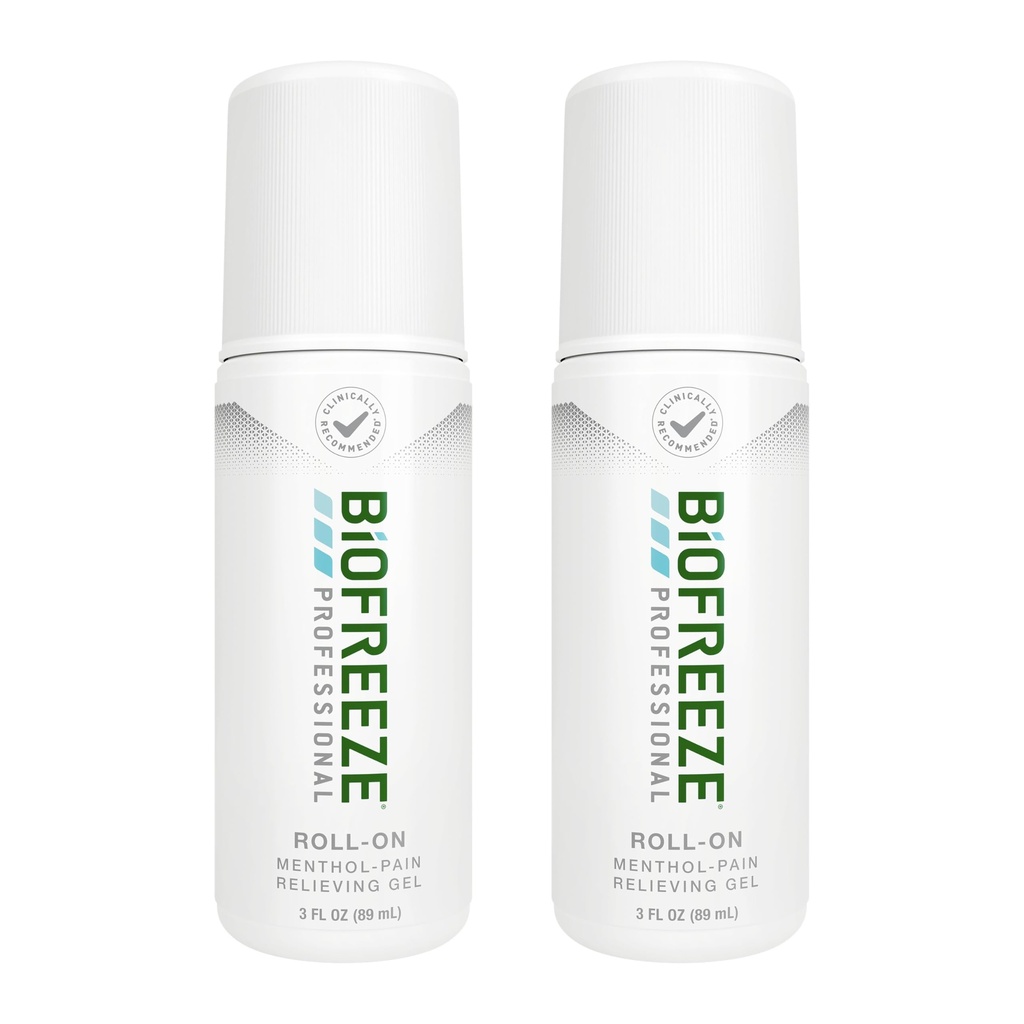 Biofreeze Professional Pain Relief Roll On for Knie, Neck, Hip, Joint, & Schouders, Simple Backache Pain Reliever, Sore Muscle Relief, Roll-On Menthol Gel 3 Fl Oz (pack of 2)