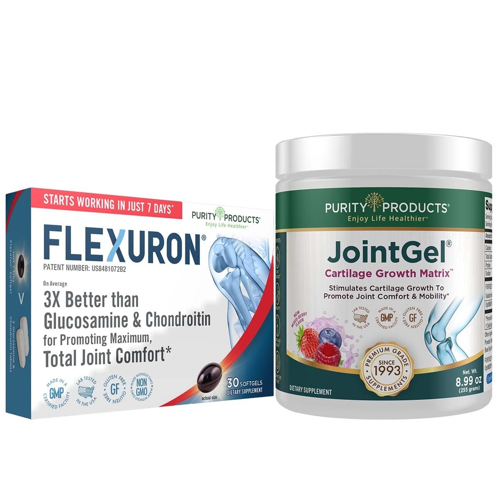 Zuiverheid Producten Flexuron Joint Formula + Joint Gel Flexuron (Krill Oil, Low Molecular Weight Hyaluronic Acid, Astaxanthine) - Joint Gel Berry Powder (Bioactive Collagen Peptides + MSM)