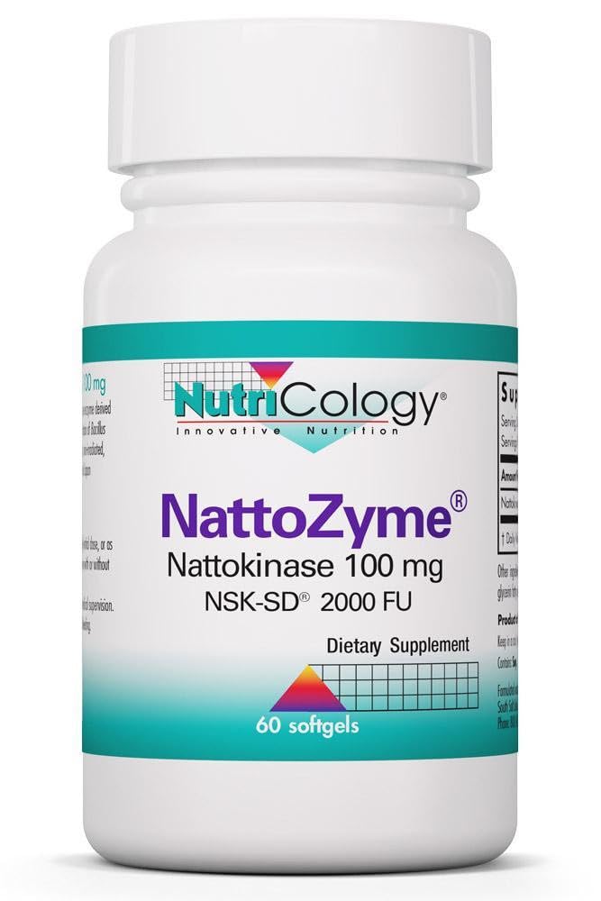 Nutricology NattoZyme - Nattokinase Supplement NSK-SD 2000 FU, 100mg, voor mannen en vrouwen, hypoallergeen, Formule voor Hartondersteuning - 60 Vegetarische Softgels