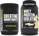 NutraBio Creatine Monohydrate, Unflavored, 500g and Whey Protein Isolate, Alpine Vanilla, Supplement Bundle - Muscle Energy, Lean Muscle Growth, Recovery, and Strength