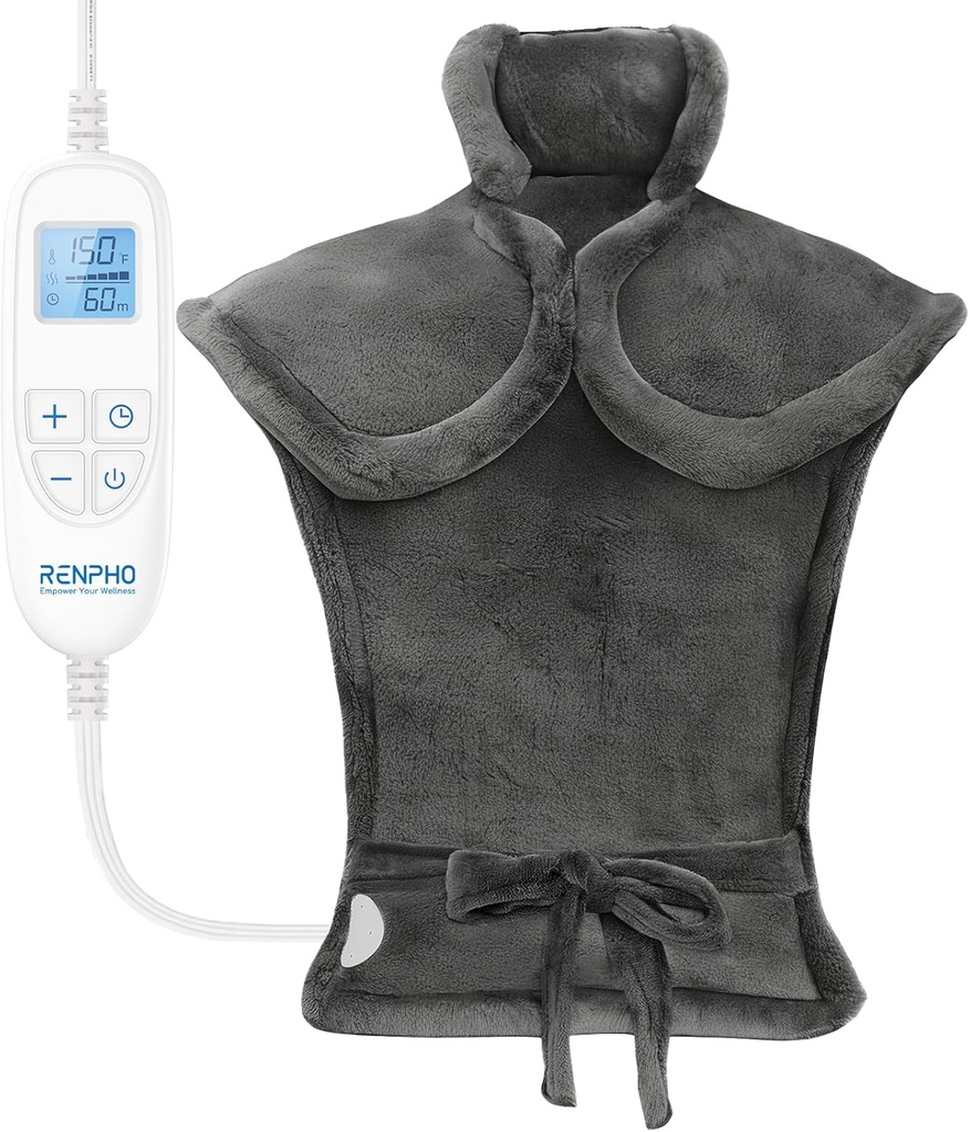 RENPHO Électric Heating Pad for Back Pain Relief, Anniversaire Cadeaux de Noël pour les femmes Hommes Maman Papa Personnes âgées, ASF Articles admissibles seulement, Grand caloporteur pour épaulettes, 24"x33", ETL certifié, Gris
