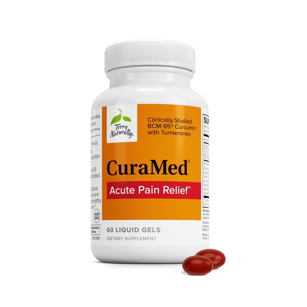 Terry Naturally CuraMed Acute Pijn Verlichting - Supplement met BCM-95 Curcumine & BOS-10 Boswellia - Zwarte Sesamzaadolie ter ondersteuning van verlichting van incidentele ongemak - 60 vloeibare gels