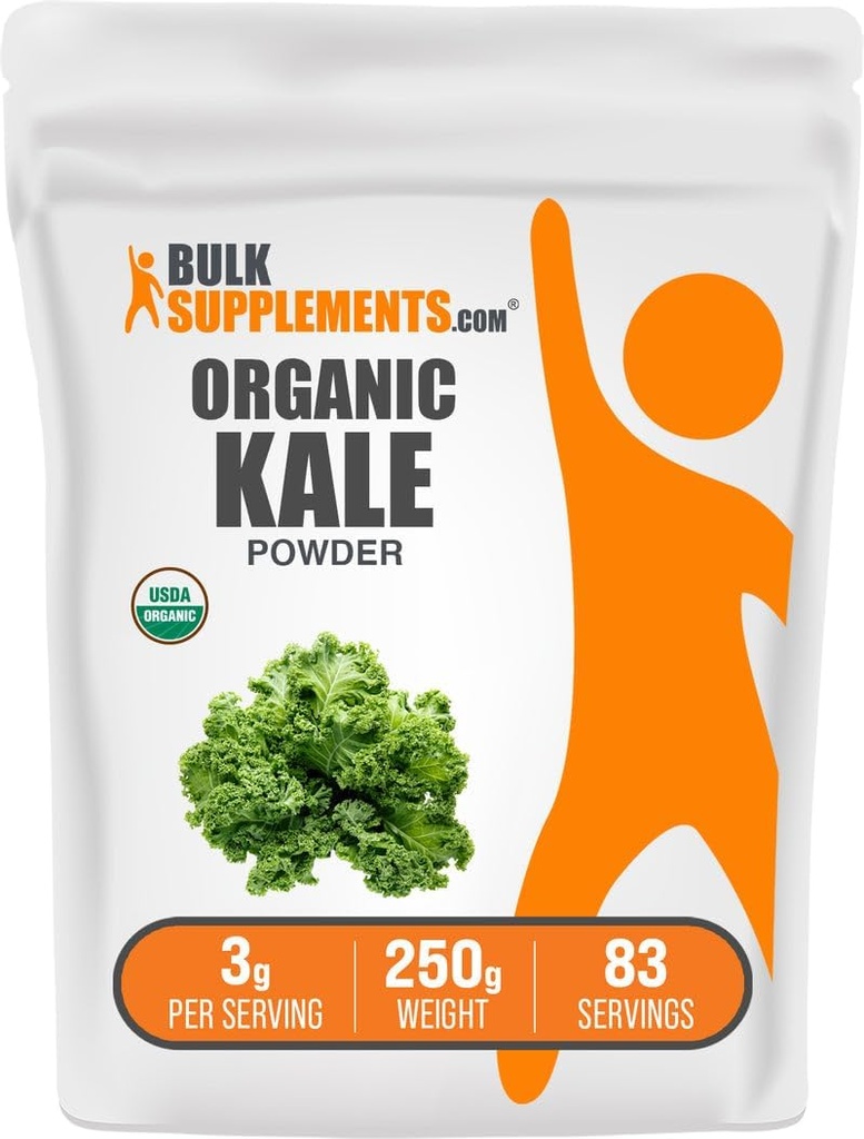 BulkSupplements.com Poudre de Kale Biologique - Poudre de Greens, Supplément Superfood - Vegan & Gluten Free, 3g par portion, 250g (8,8 oz) (paquet de 1)